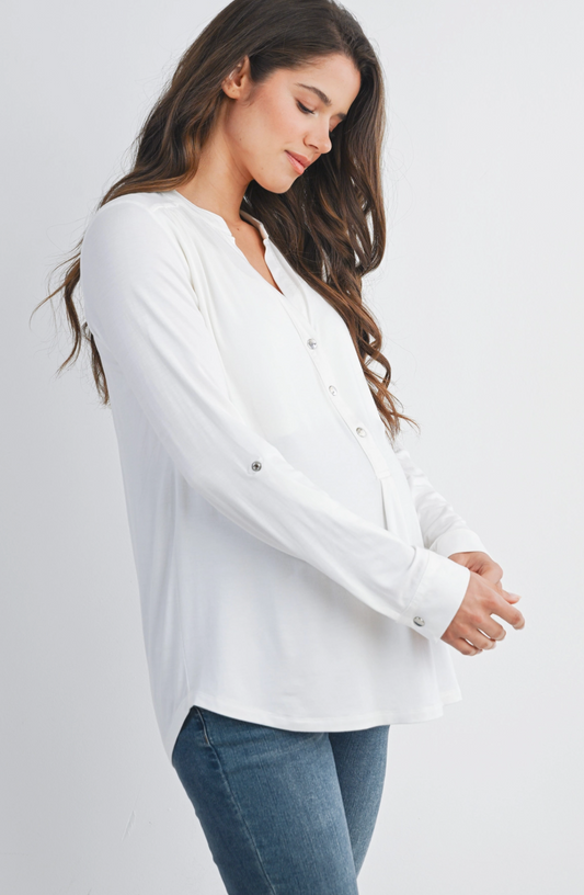 Ivory Button Stretch Maternity & Nursing Top