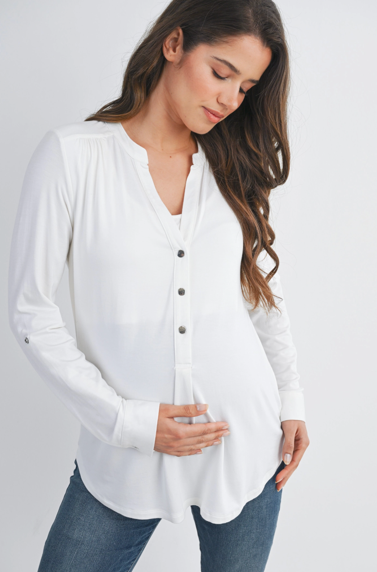 Ivory Button Stretch Maternity & Nursing Top