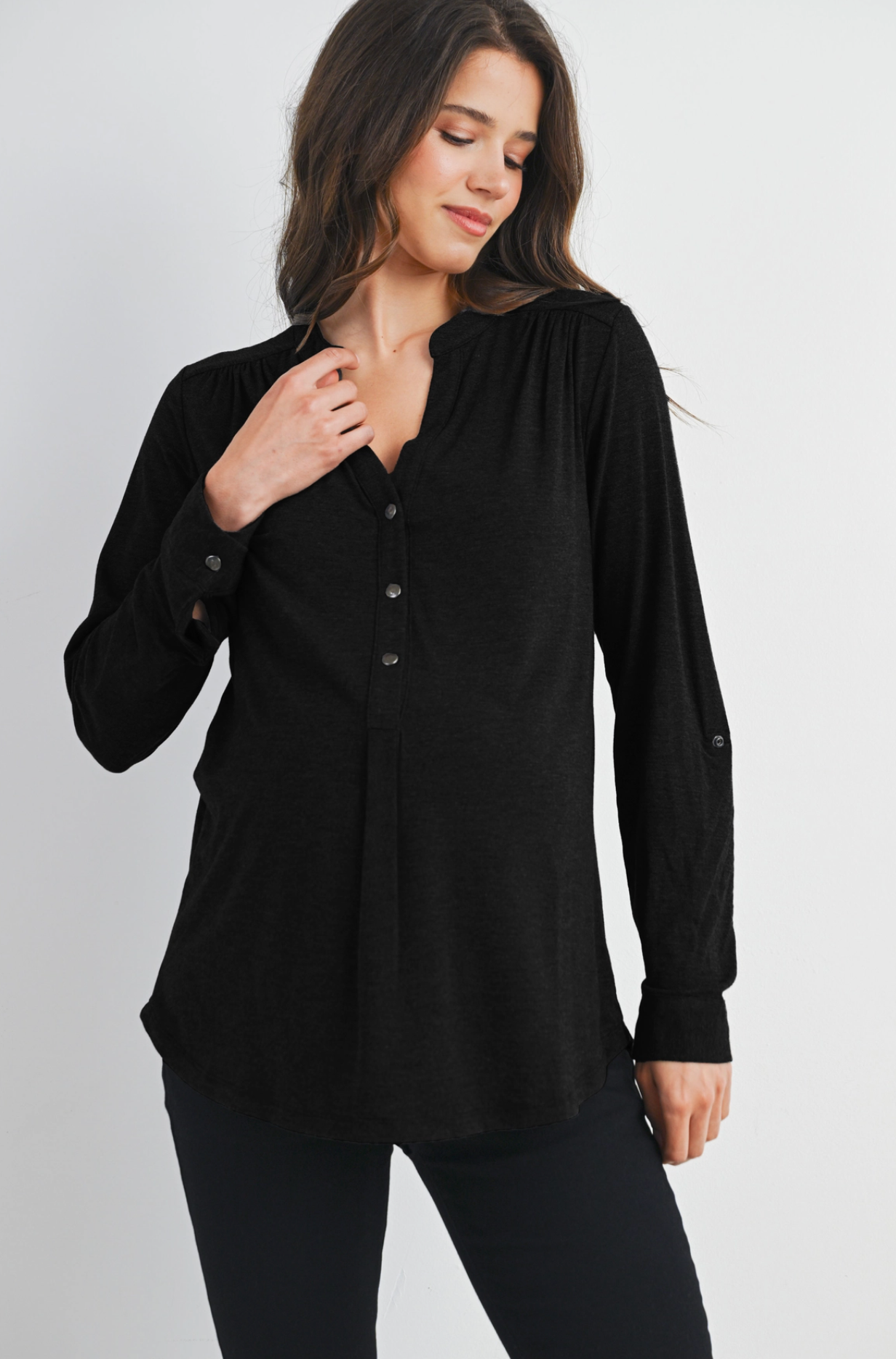 Black Button Stretch Maternity & Nursing Top