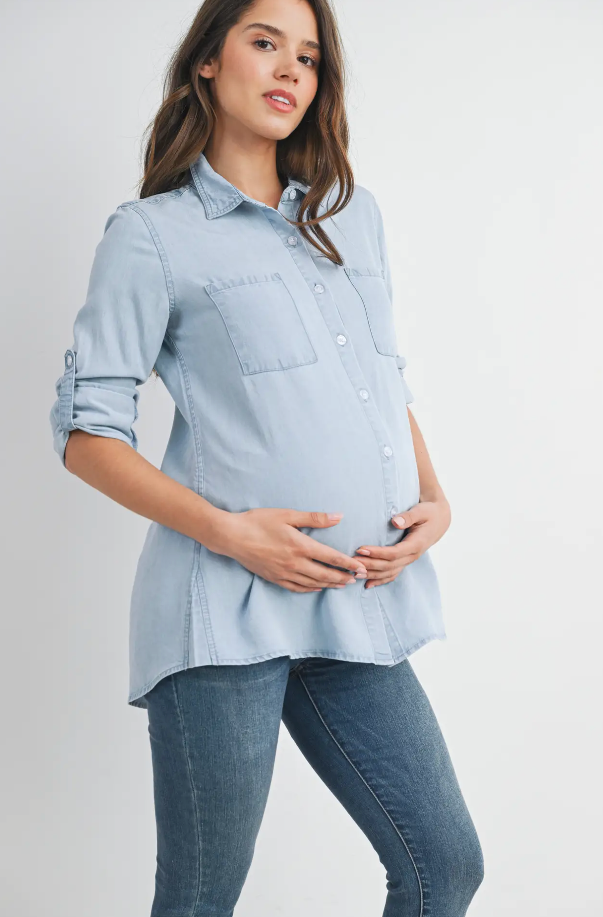 Button Down Light Chambray Maternity Top