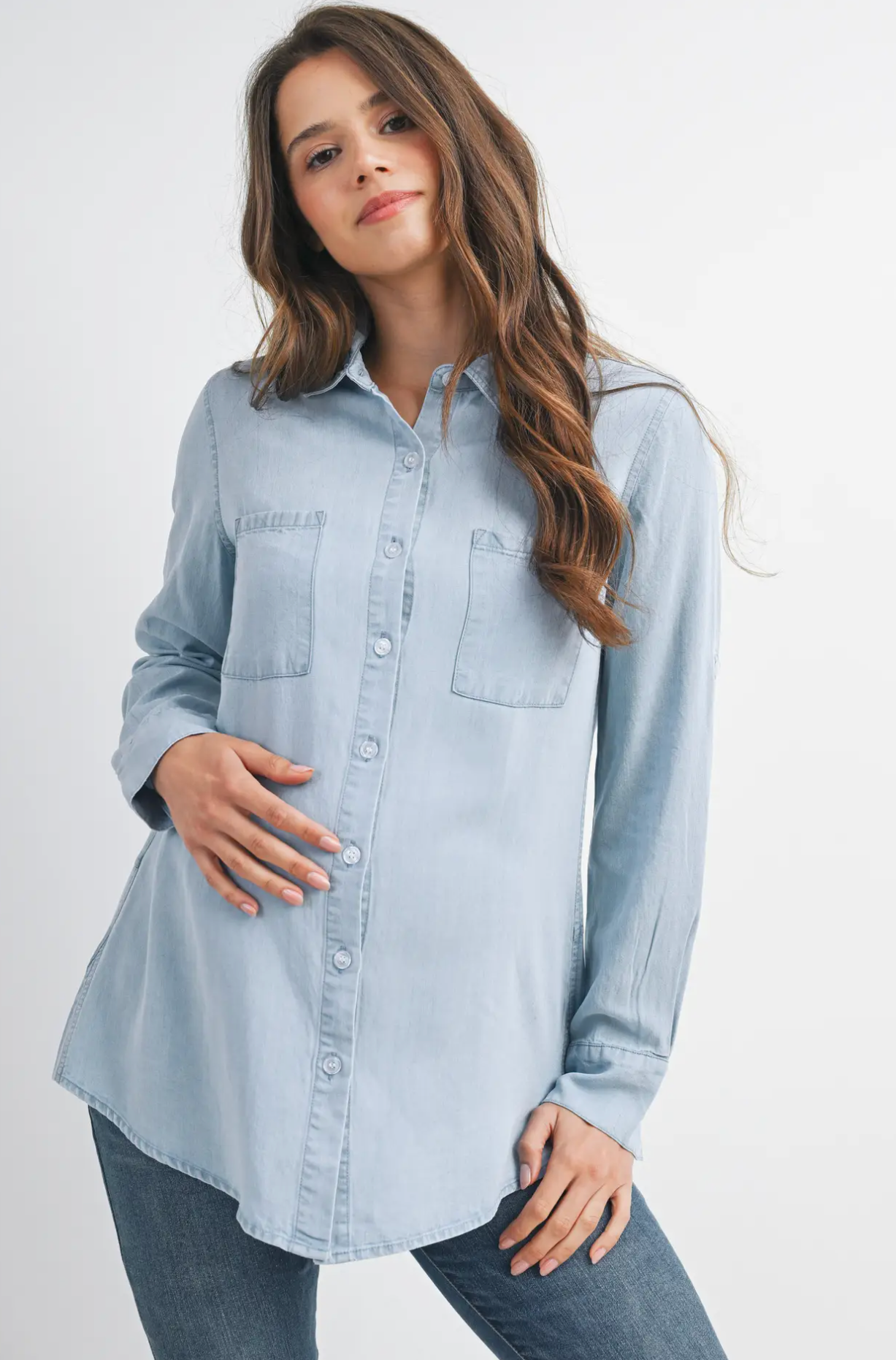 Button Down Light Chambray Maternity Top