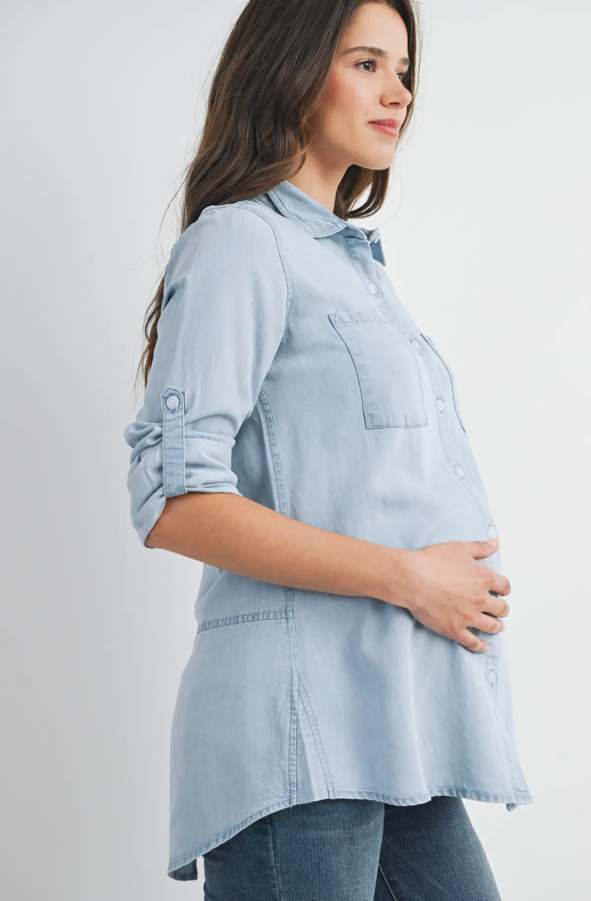 Button Down Light Chambray Maternity Top