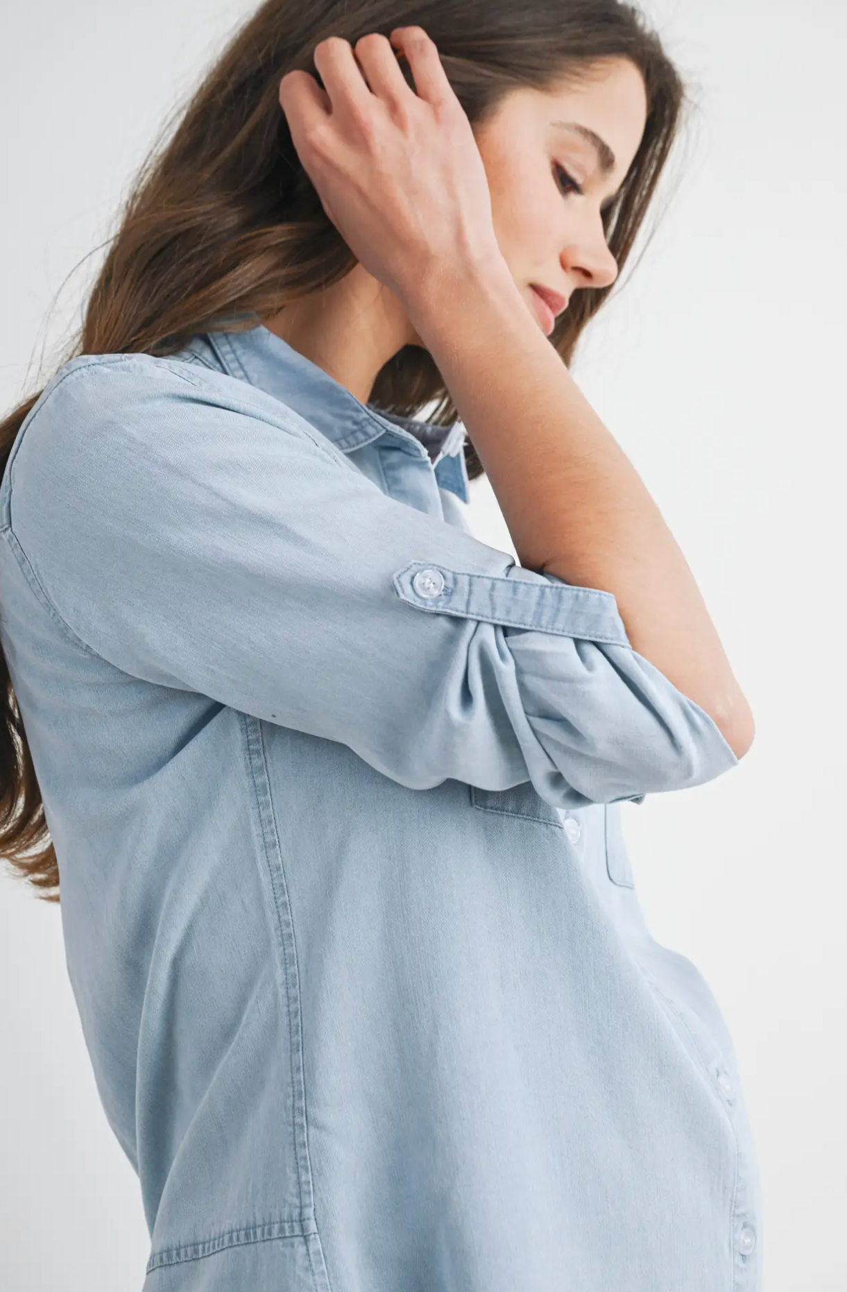 Button Down Light Chambray Maternity Top