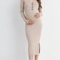 Oatmeal Ribbed Collar Midi Dress