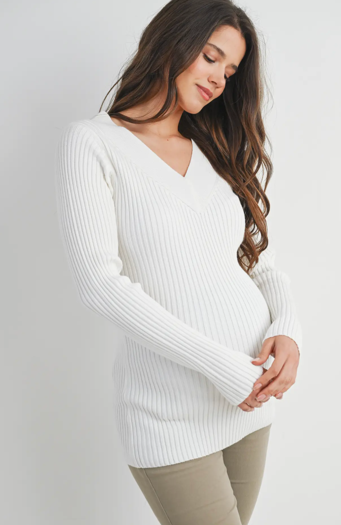 White Knit V-Neck Sweater