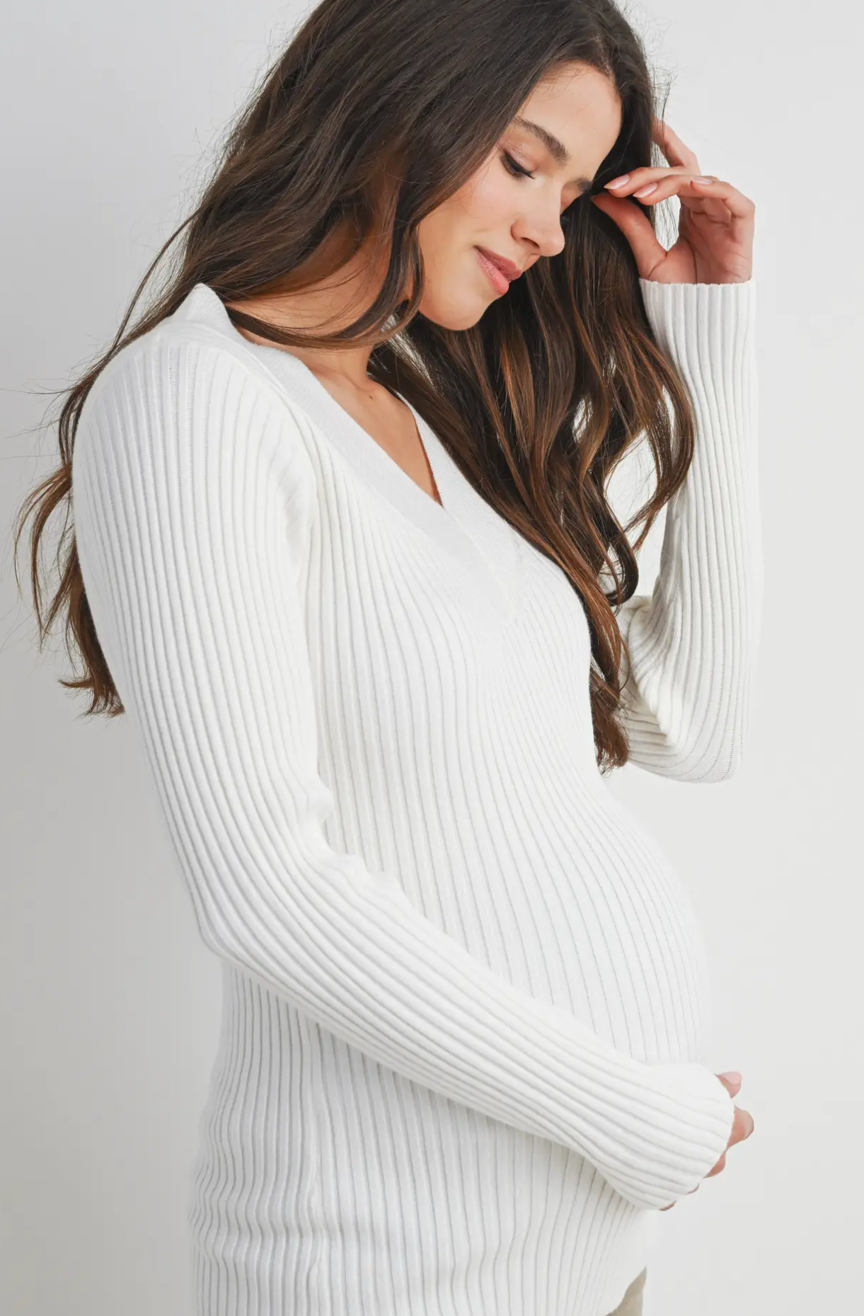 White Knit V-Neck Sweater