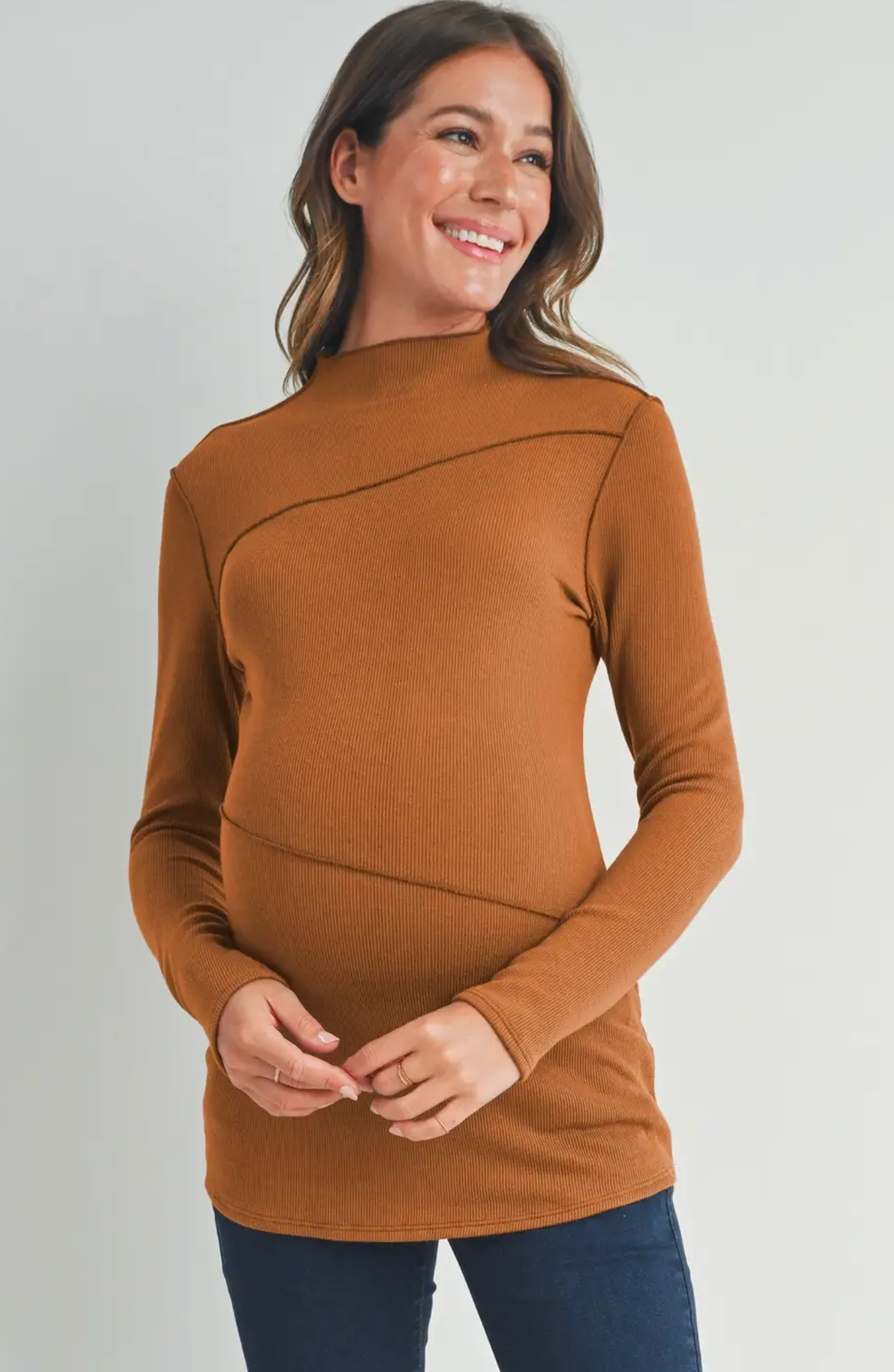 Brick Mock Neck Long Sleeve Top