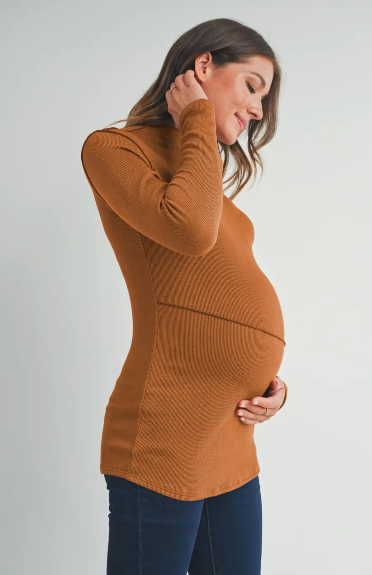 Brick Mock Neck Long Sleeve Top