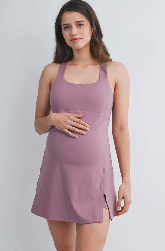 Mauve Racerback Active Maternity Mini Dress