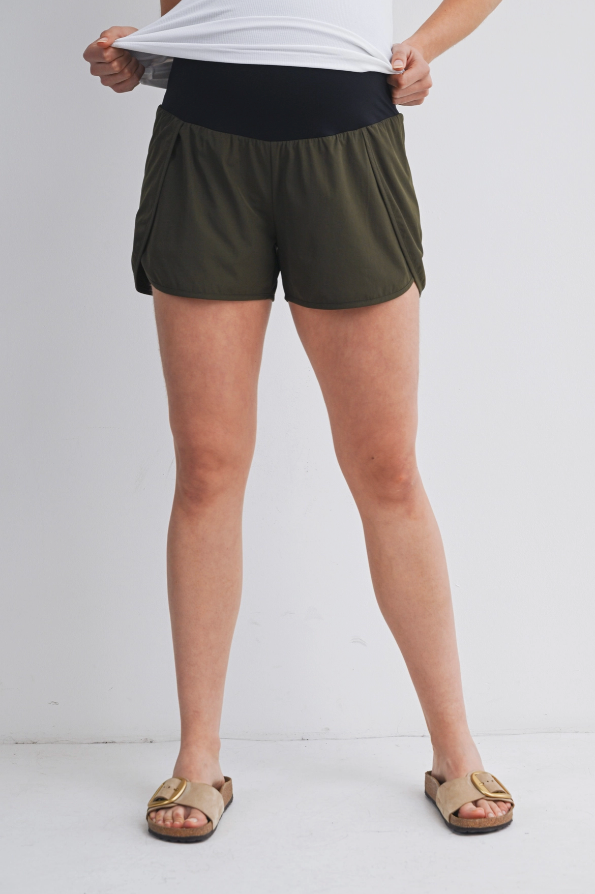 Olive Active Maternity Shorts