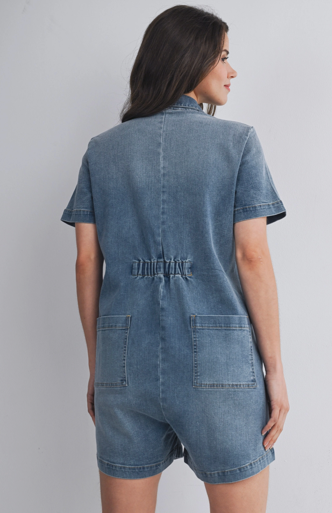 Denim Button Maternity Romper