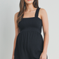 Black Smocked Ribbed Maternity Romper