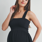 Black Smocked Ribbed Maternity Romper