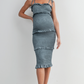 Teal Smocked Ruffle Trim Maternity Dress