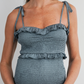 Teal Smocked Ruffle Trim Maternity Dress
