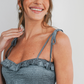 Teal Smocked Ruffle Trim Maternity Dress