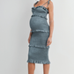 Teal Smocked Ruffle Trim Maternity Dress