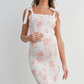 Peach Smocked Tie Shoulder Maternity Dress