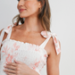 Peach Smocked Tie Shoulder Maternity Dress