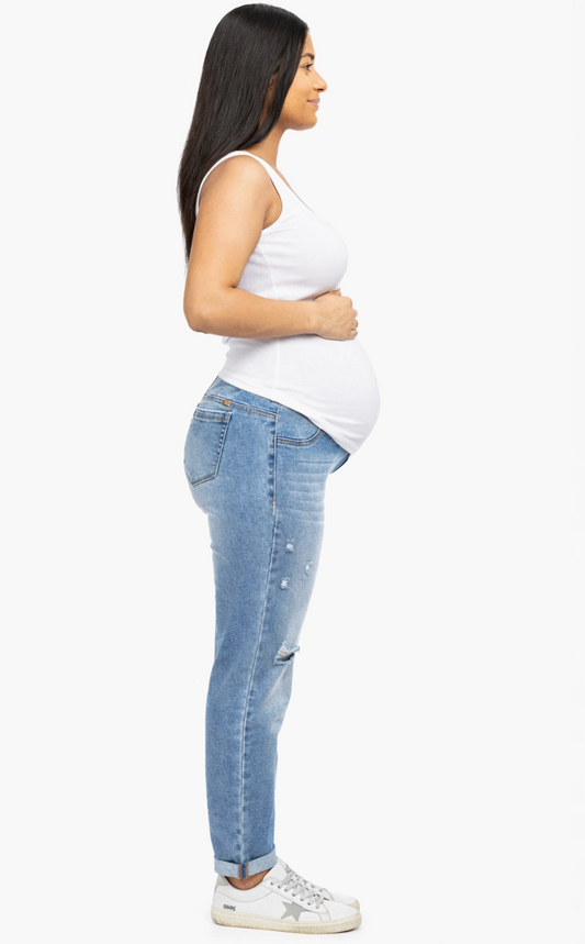 Maternity  28" Boyfriend Jean W/ Bellyband In Anastasia