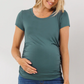 Sea Blue Round Neck Ruched Maternity Tee
