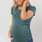Sea Blue Round Neck Ruched Maternity Tee