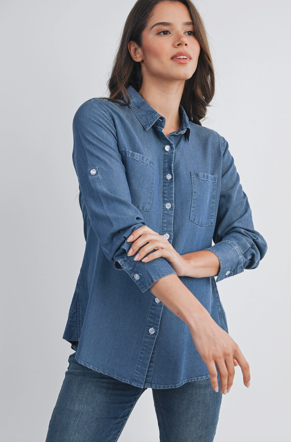 Button Down Medium Chambray Maternity Top
