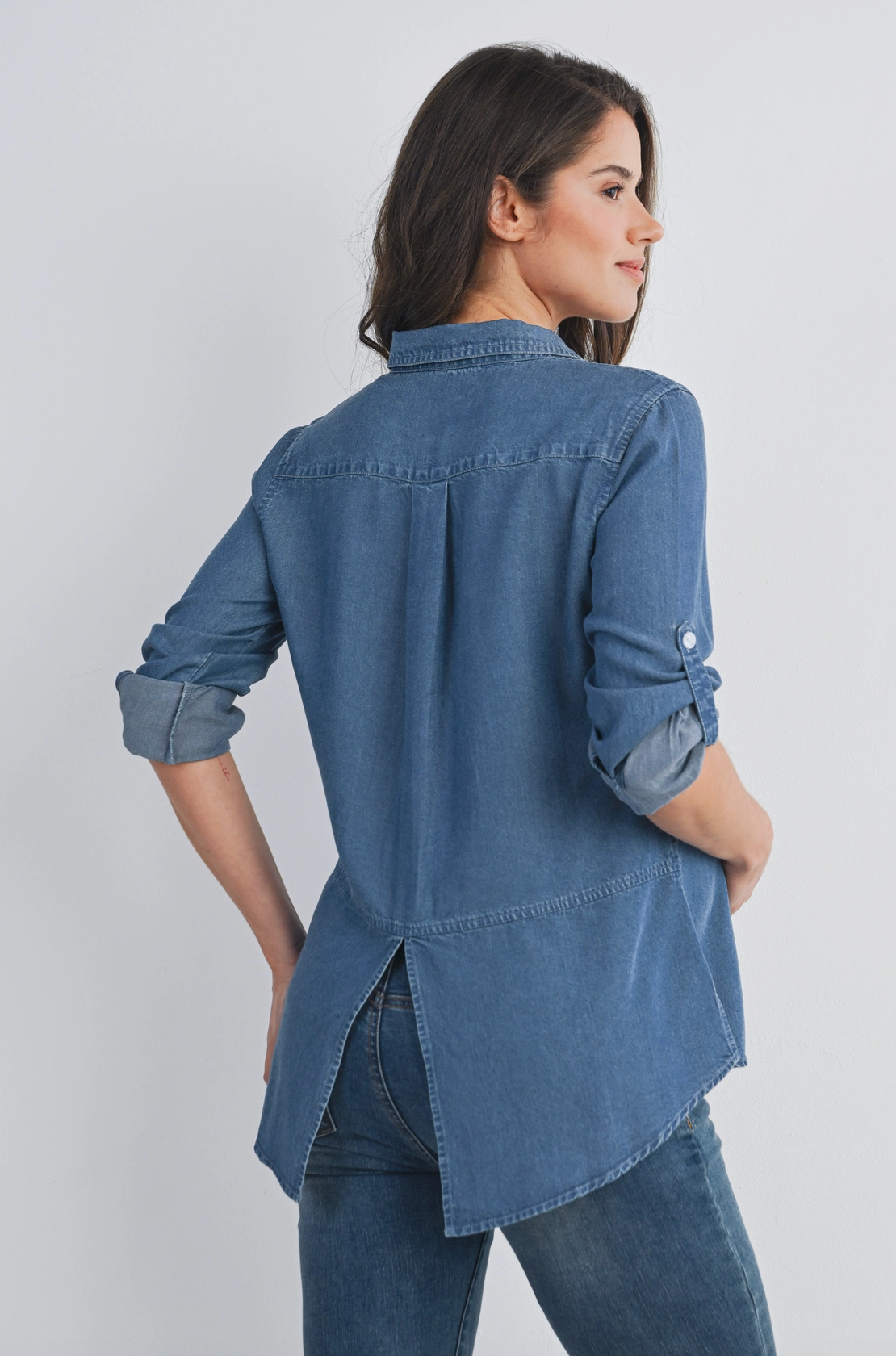 Button Down Medium Chambray Maternity Top