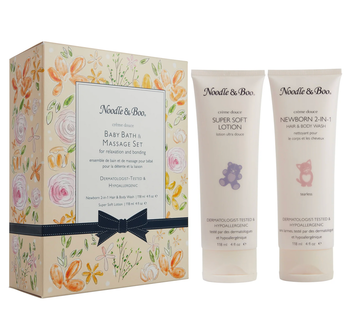 Baby Bath & Massage Gift Set - Peach Flowers