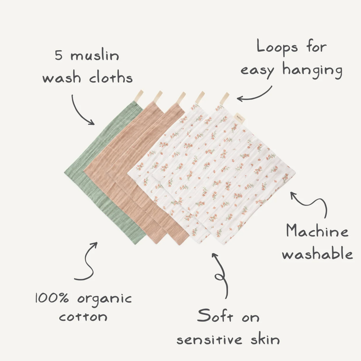 Muslin Cotton Washcloth - 5 Pack