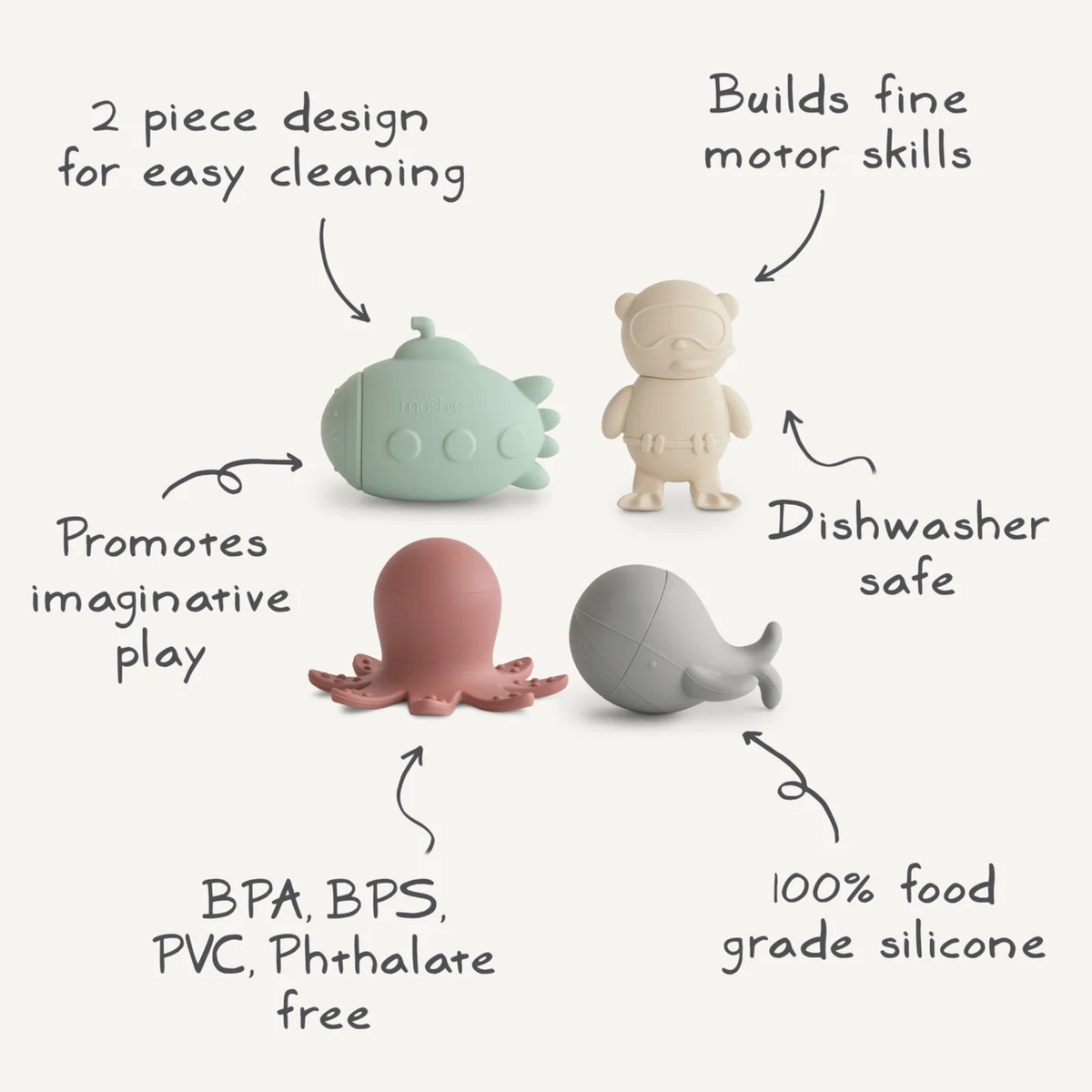 Sea Life Mold Free Bath Play Set - 4pk