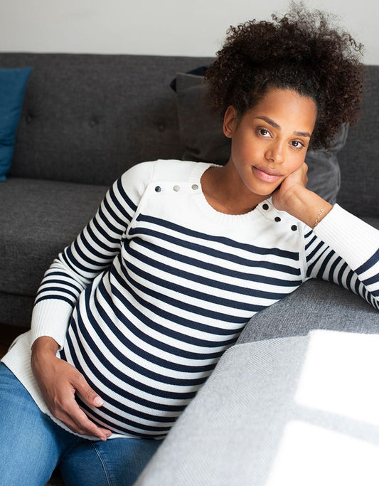 Elvira Navy Stripe Maternity & Nursing Sweater