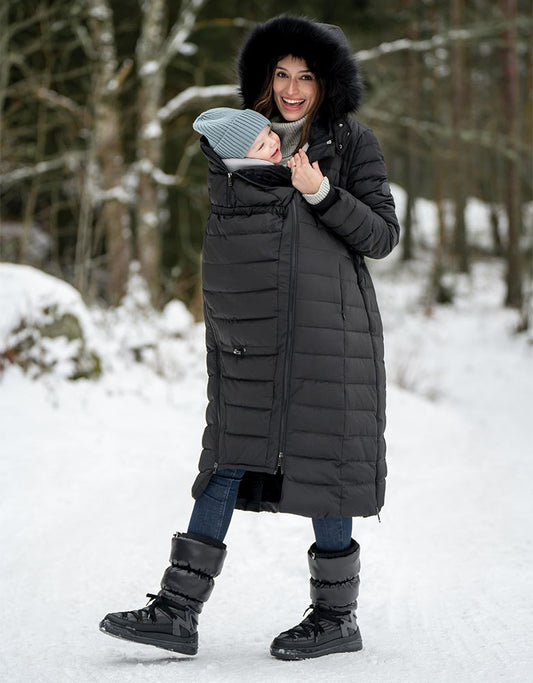 Black Extra Long 3 In 1 Down Maternity Coat