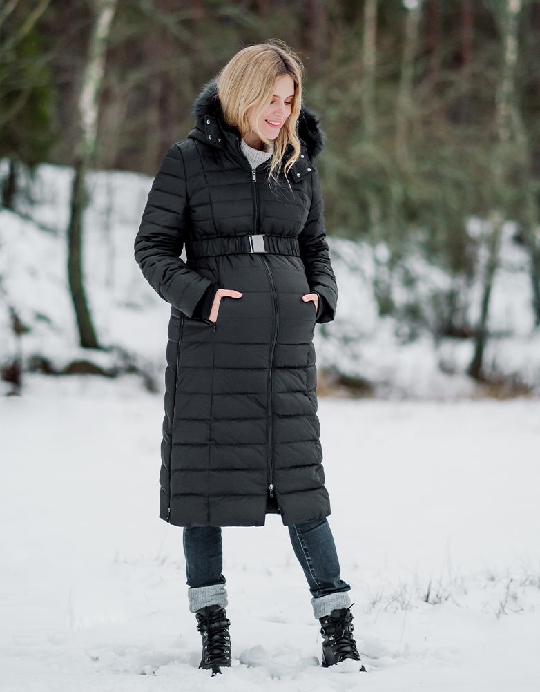 Black Extra Long 3 In 1 Down Maternity Coat