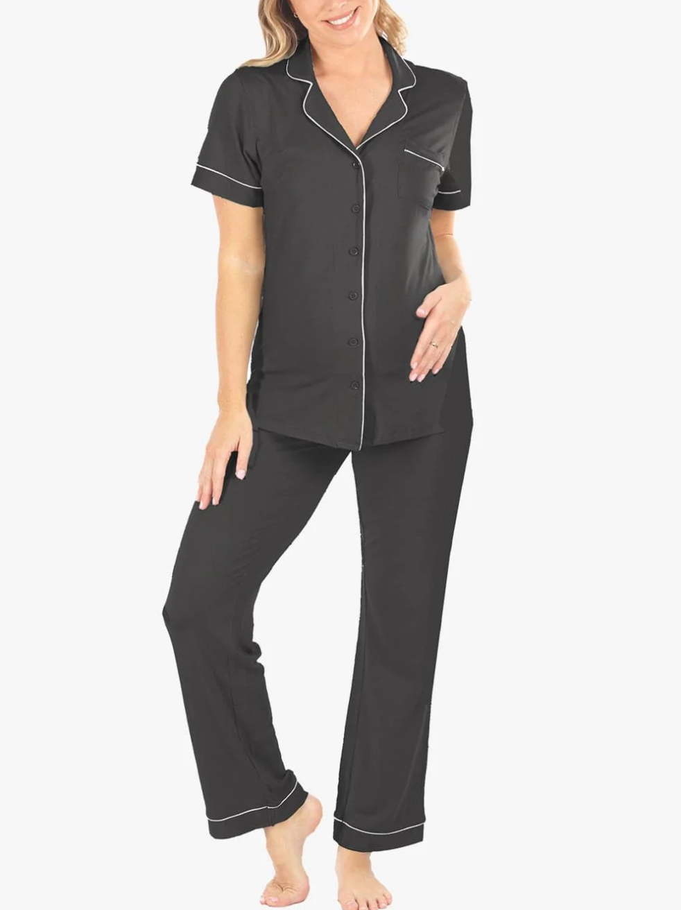 Black Short Sleeve Pajama Set