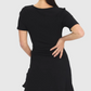 Black Short Sleeve Frill Bottom Dress