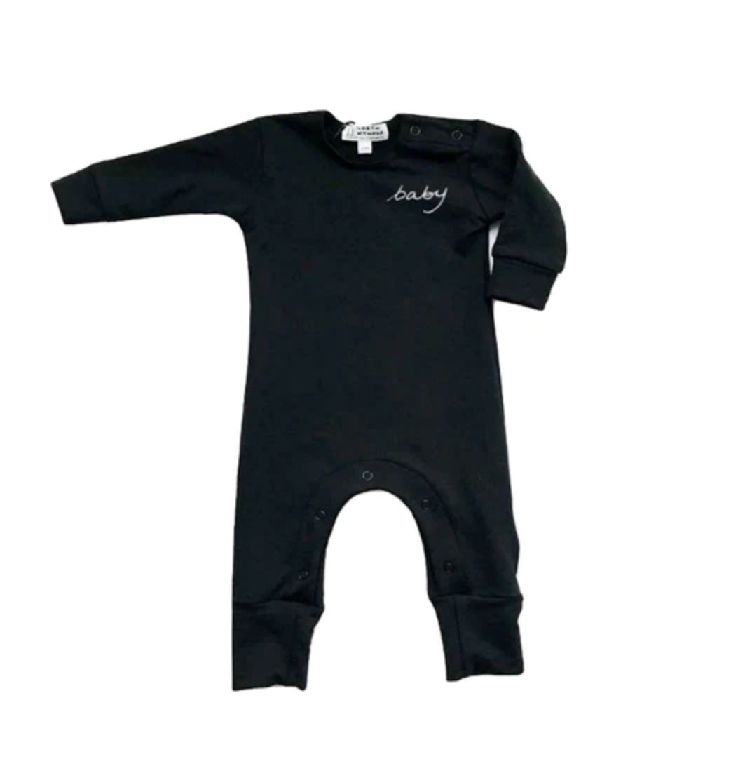 Black Romper With Baby Embroidery