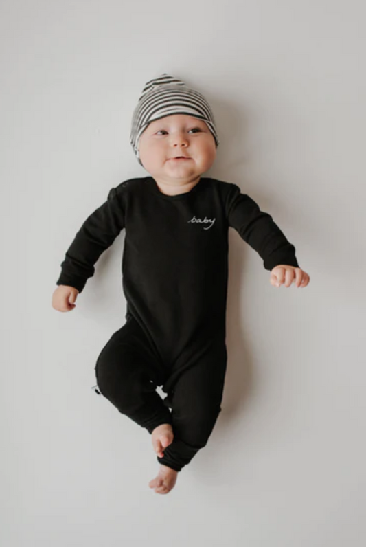 Black Romper With Baby Embroidery