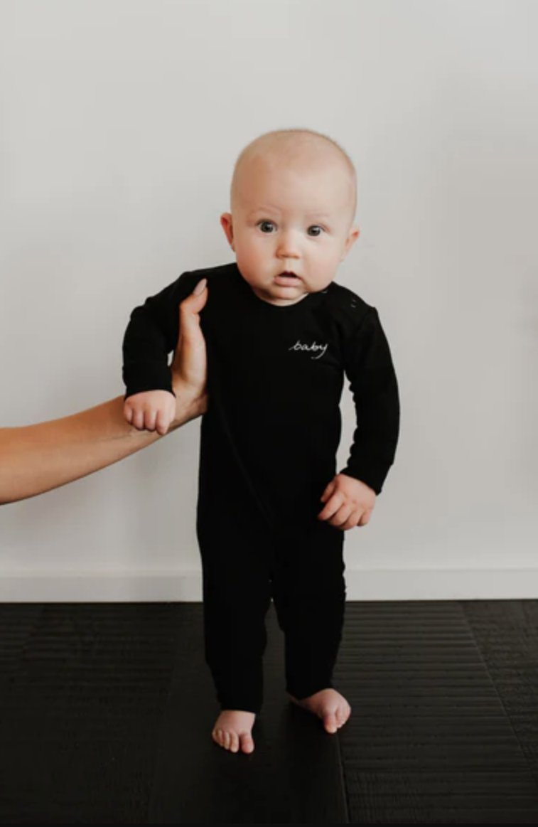 Black Romper With Baby Embroidery