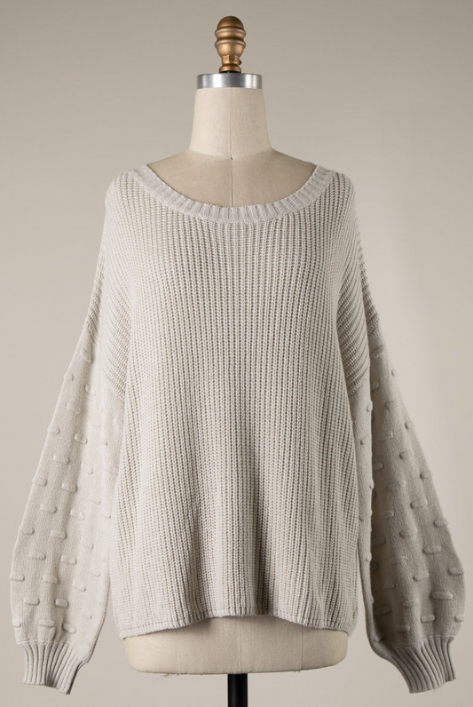 Light Grey Bubble Sleeve Knit Sweater