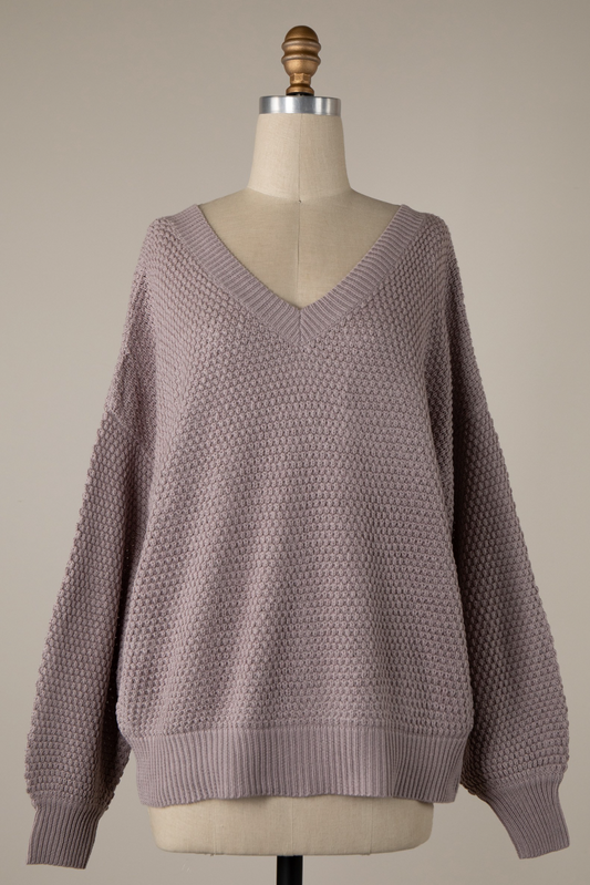 Dusty Lavender V-Neck Knit Sweater