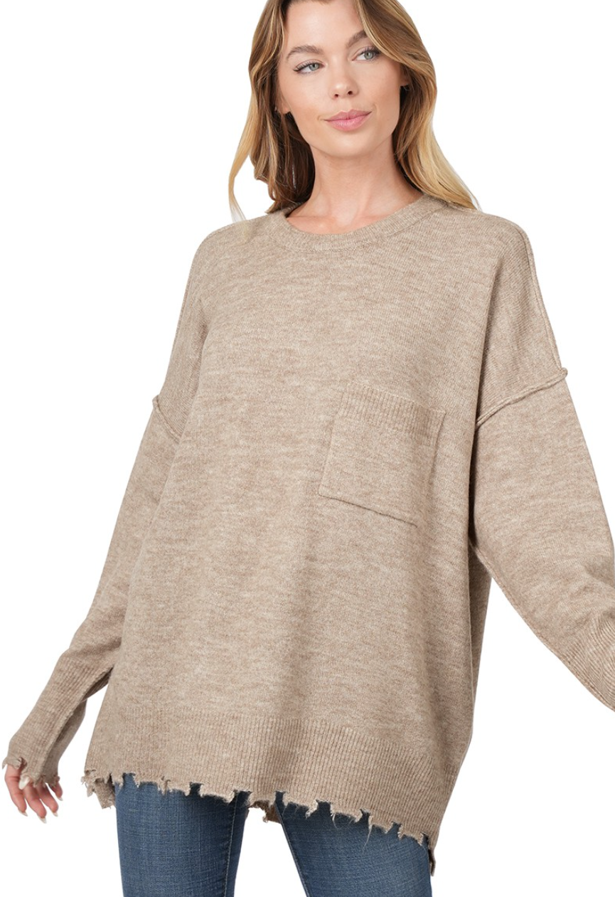Hot Cocoa Distressed Oversized Sweater