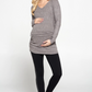 Grey Hooded Long Sleeve Maternity Top