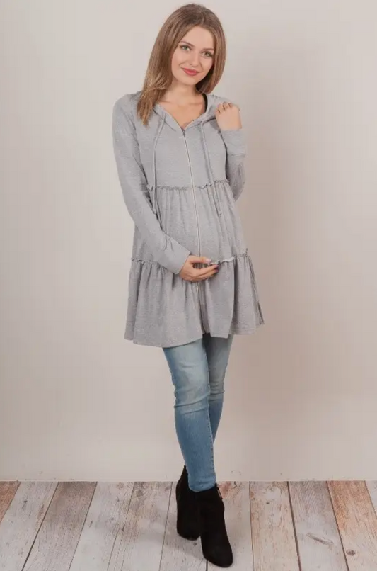 Heather Grey Tiered Maternity Hoodie