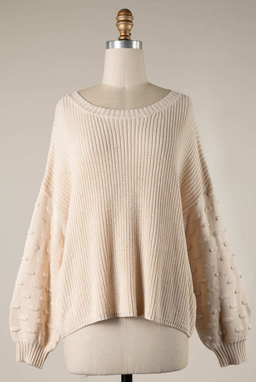 Beige Bubble Sleeve Knit Sweater