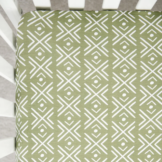 Olive Mudcloth Stretchy Crib Sheet