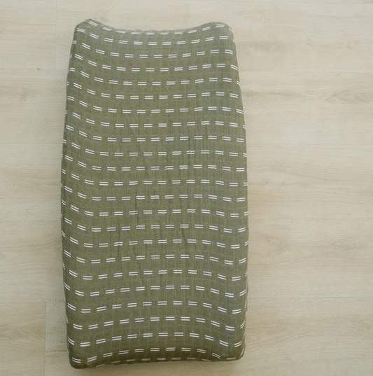 Olive Strokes Muslin Changing Pad Cover