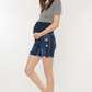 Dark Wash Distressed Maternity Denim Shorts