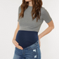Medium Wash Distressed Maternity Denim Shorts