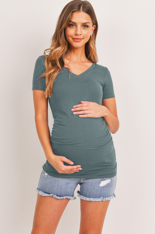 Sea Blue V-Neck Ruched Maternity Top